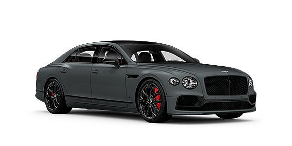 Bentley Lugano Bentley Flying Spur S front side angled view in Cambrian Grey coloured exterior. 