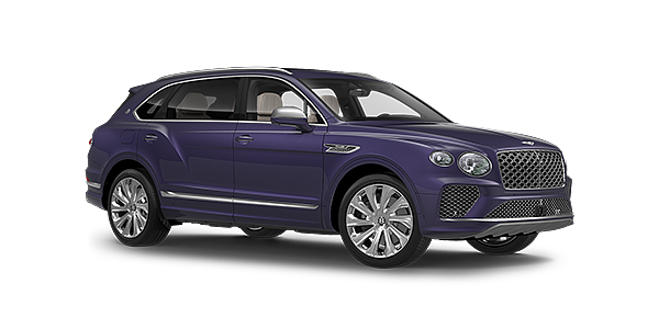 Bentley Lugano Bentayga Extended Wheelbase Mulliner luxury SUV front three quarter in Tanzanite Purple paint